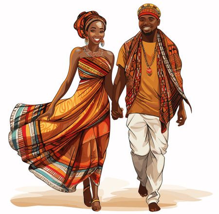 216007345-couple-africain-dessiné-à-la-main-illustration-comique-vecteur-doodle-style-dessin-animé